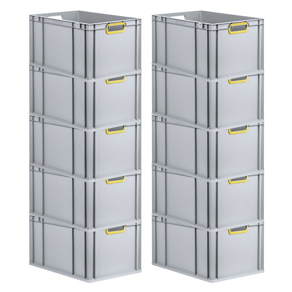 PROREGAL Spar Set 10x Eurobox Nextgen Color HxBxT 32 x 40 x 60 cm 65 Liter Griffe Gelb Offen Verstärkter Boden Eurobehälter Transportbox