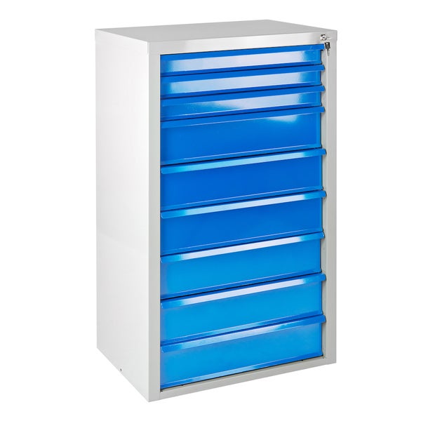 PROREGAL Schubladenschrank Kobra mit 9 Schubladen HxBxT 120 x 70 x 43,5 cm Lichtgrau Blau