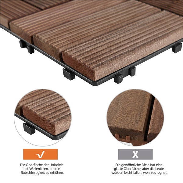 Holzfliese mit gewellter Oberfläche zur Erhöhung der Rutschfestigkeit