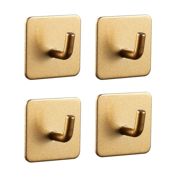 Set mit vier quadratischen Klebehaken zur Wandmontage für Handtücher oder Badaccessoires