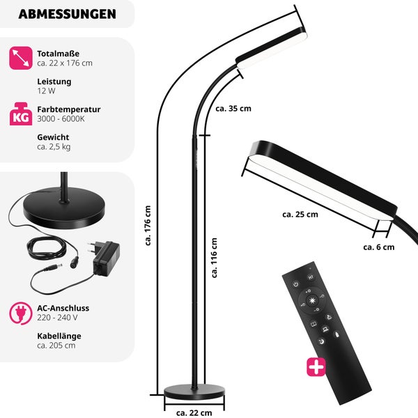 Stehlampe tectake Prisma 5 Lichtmodi, LED, 12 W 22 x 176 cm