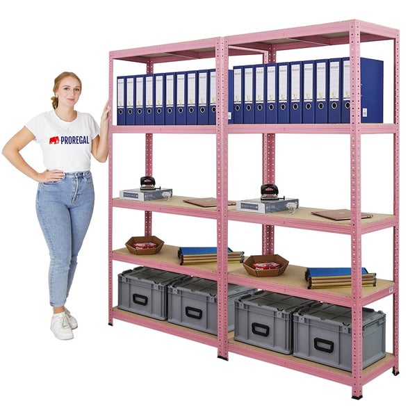 Berlinlodge Mega Deal 2x Wohnregal PINK LADY, HxBxT 180x90x40cm, Fachlast 175kg, 5 Ebenen, Pink, Bücherregal, Standregal, Büroregal für Wohnzimmer, Schlafzimmer, Arbeitszimmer