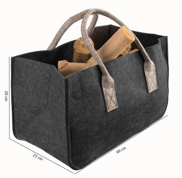 BigDean Filztasche Filzkorb anthrazit - für Kaminholz Shopper mit Henkel groß - Kaminzubehör - Holzkorb Einkaufskorb – Aufbewahrung faltbar