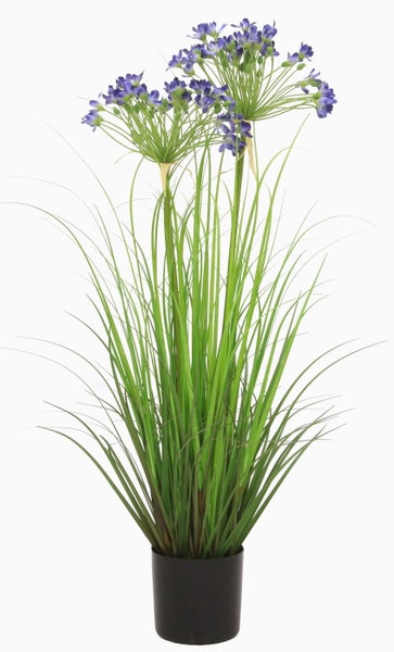 Künstliche Blumen mit violetten Blüten und grünen Stielen