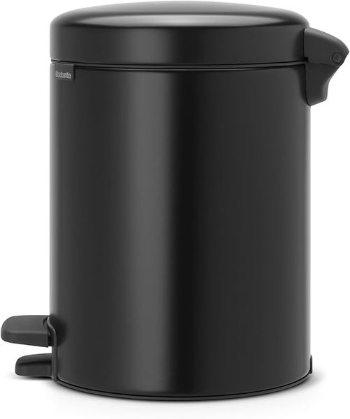 Brabantia Klassischer Tretmülleimer Mit Soft Verschluss 5 Liter HxBxT 30,2 x 26,3 x 21,7 cm Metall Metallik Schwarz
