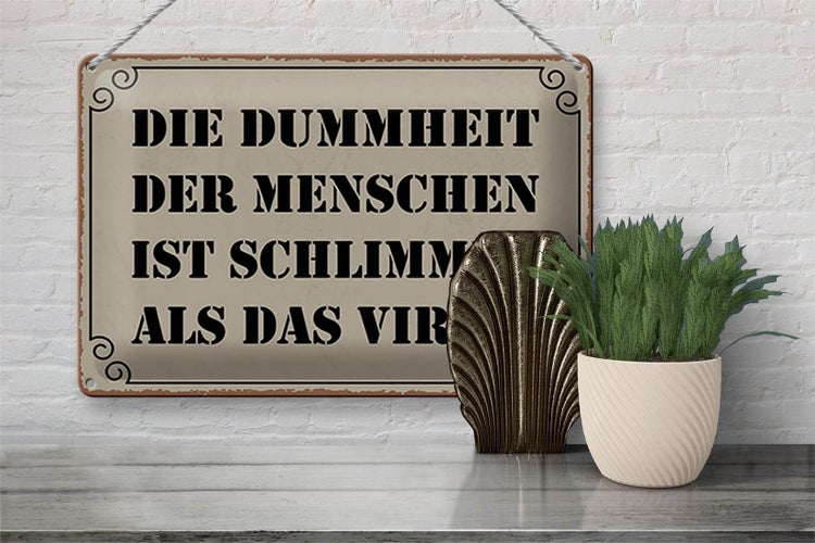 Blechschild Spruch 30x20cm Dummheit schlimmer als Virus