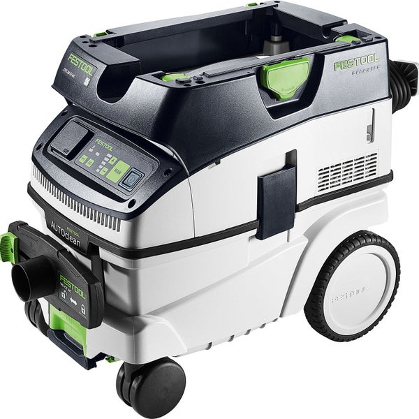 Festool Absaugmobil CLEANTEC CTL 26 E AC mit großen Hinterrädern, Lenkrollen und Bedienpanel.