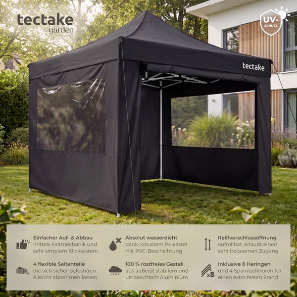 Faltpavillon mit wasserdichtem Polyesterdach, PVC-Beschichtung, Aluminiumgestell, Seitenteilen mit Sichtfenstern und UV-Schutz für den Garten.