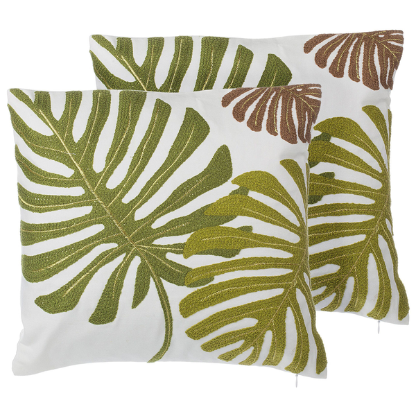 Dekokissen 2er Set ZENOBIA Baumwolle 45 x 45 cm Dunkelgrün Pflanzenmuster