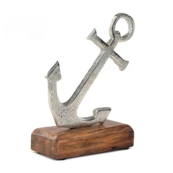 Aufsteller Maritim Anker  Metall, Mangoholz silber-braun