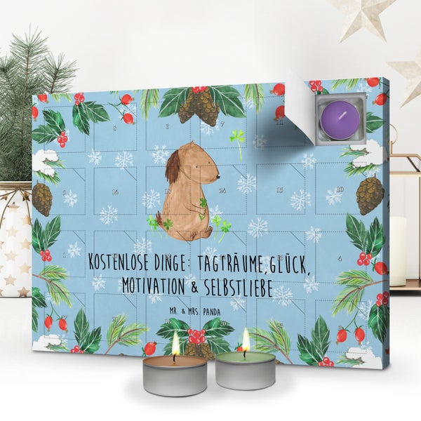 Mr. & Mrs. Panda Duftkerzen Adventskalender Hund Kleeblatt - Blau Pastell