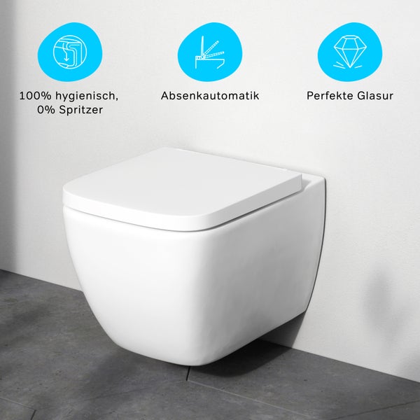 AM.PM Wand-WC  Tiefspüler ohne Spülrand weiß glänzend mit WC-Sitz CGA1700SC Gem