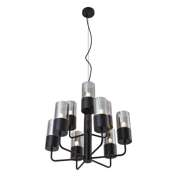 Deckenleuchte mit neun Lampen und klaren Lampenschirmen