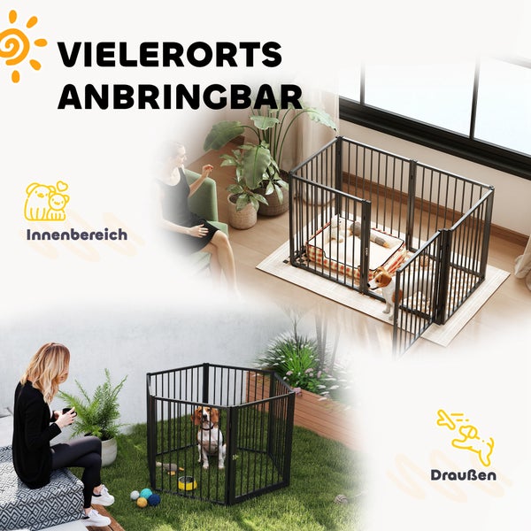 PawHut Welpenauslauf 76 cm Hoch, 8-TLG Welpenlaufstall mit Tür, Freilaufgehege Hundelaufstall für kleine bis mittelgroße Hunde, Kaninchen, Meerschweinchen, Stahl, Schwarz