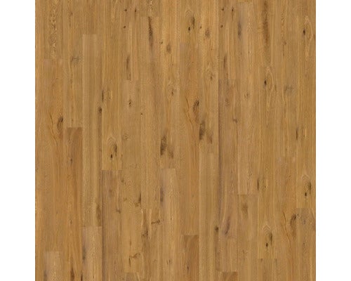 Bodenbelag in Eichenoptik mit natürlicher Holzmaserung und sichtbaren Astlöchern.