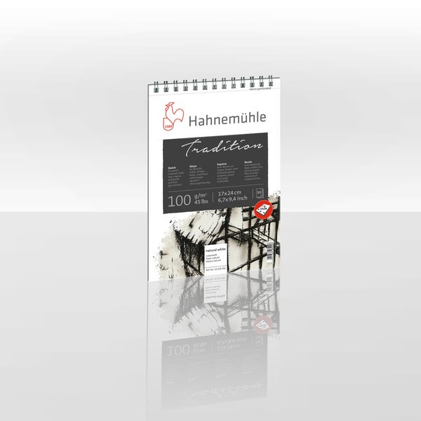Hahnemühle Skizzenblock Tradition, Ringbindung, 17 mal 24 Zentimeter, 100 Gramm pro Quadratmeter, 50 Blatt, naturweiß.