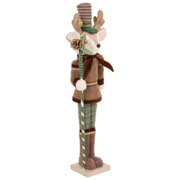 Dekorative Weihnachtsfigur in Form eines Rentiers mit Zylinder Hut und Stab als Weihnachtsdekoration