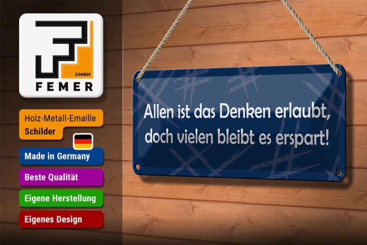 Blechschild Spruch 27x10cm allen ist das Denken erlaubt Dekoration