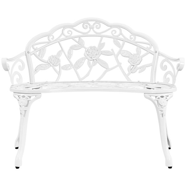 Gartenbank aus Metall mit Rosenmuster