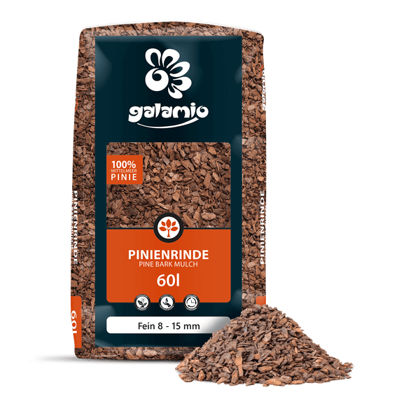 Galamio Pinienrinde fein 8 bis 15 Millimeter 60 Liter Sack aus 100 Prozent Mittelmeer-Pinie.