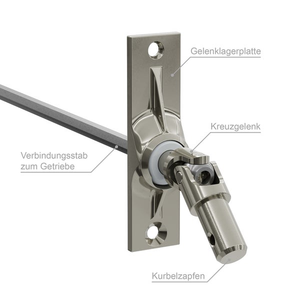 Geiger Gelenklager 45°- G002 | Grundplatte 22 x 85 mm | Kurbelzapfen 11,9 mm | 6 mm Sechskant - Länge 300 mm