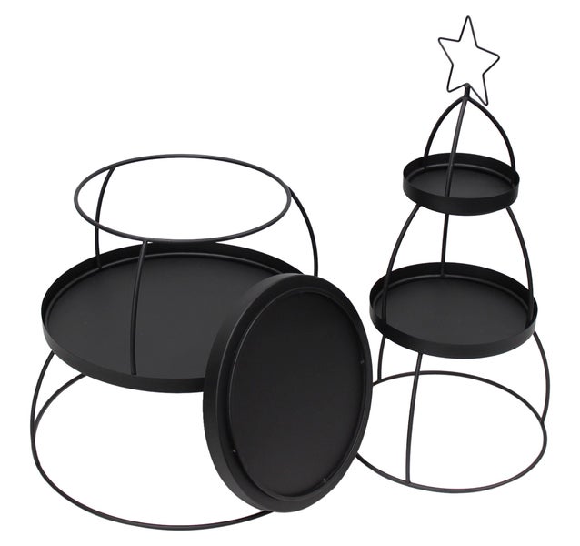 Set aus zwei schwarzen Metall Etageren in verschiedenen Größen mit Sternmotiv