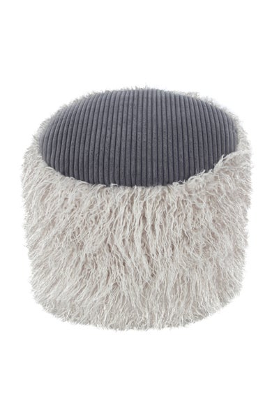 Pouf, Fellpouf Hocker modern Hellgrau / Dunkelgrau Rund Ø 45 cm