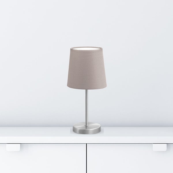 Nachttischlampe - mit Schalter, Stoff, max. 25W, E14 Fassung, taupe