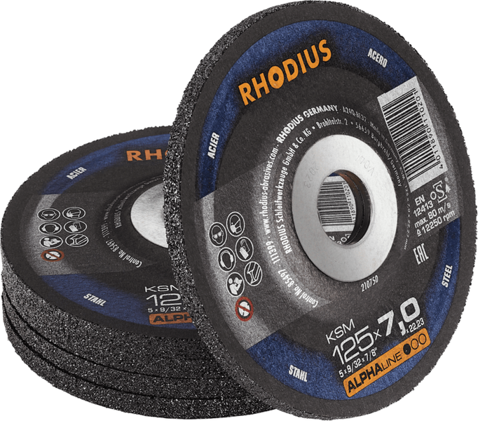 RHODIUS Schruppscheibe KSM, 5 Stück, 125 x 7,0 x 22,23 mm für Stahl, Metall, ALPHAline