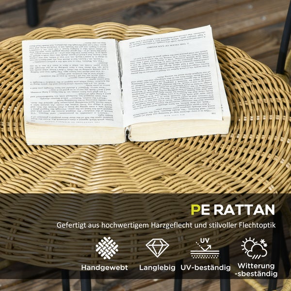 Outsunny Beistelltisch, Ø58 x 53H cm, Stahl, PE Rattan, braun