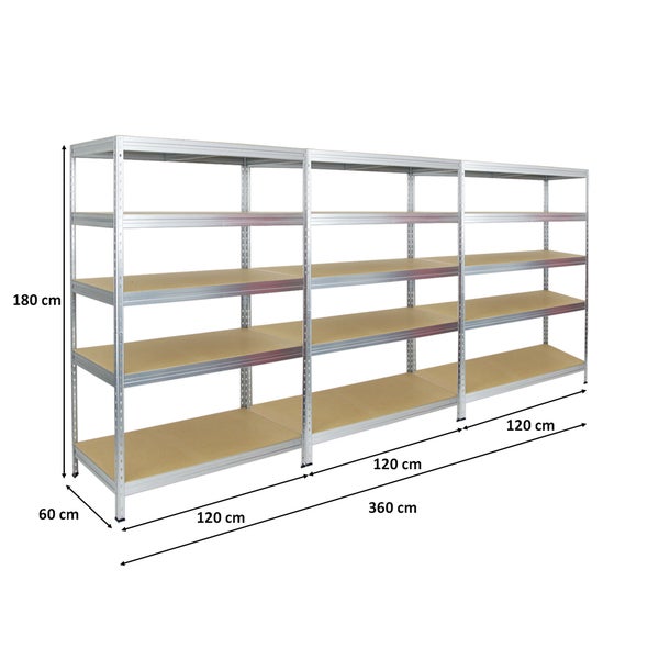 PROREGAL Mega Deal 3x Schwerlastregal Rivet HxBxT 180 x 120 x 60 cm Fachlast 250 kg Verzinkt