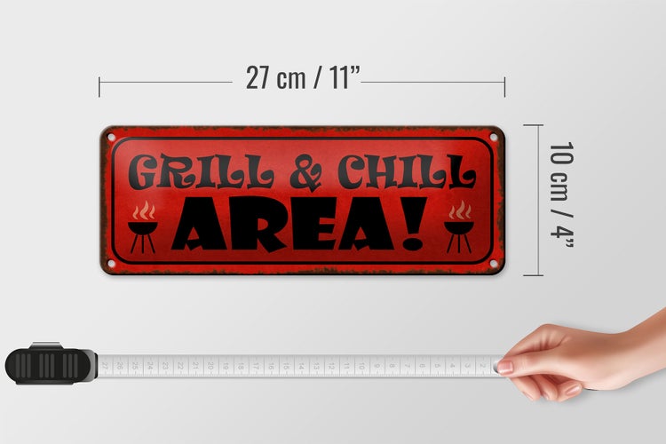 Blechschild Spruch 27x10cm Grill Chill Area Grillen Dekoration