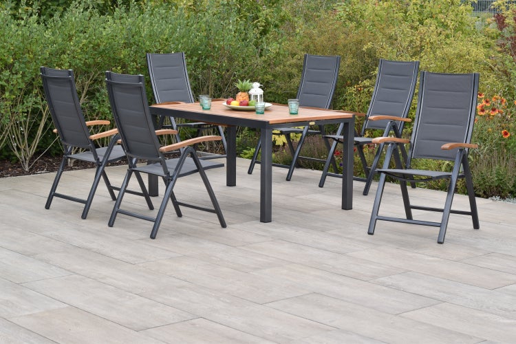 Paxos Gartenmöbelset 7tlg., Klappsessel, Ausziehtisch 150 (200) x 90 cm