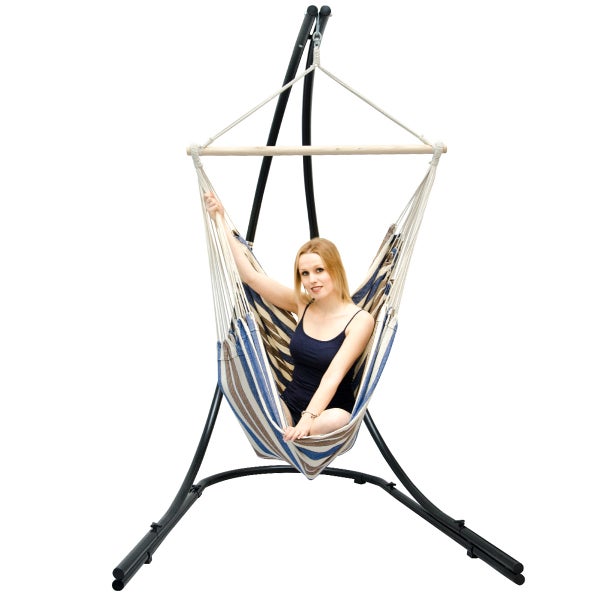 XXL Hängesessel 185x130cm mit blau-braunen Streifen + 210cm Gestell