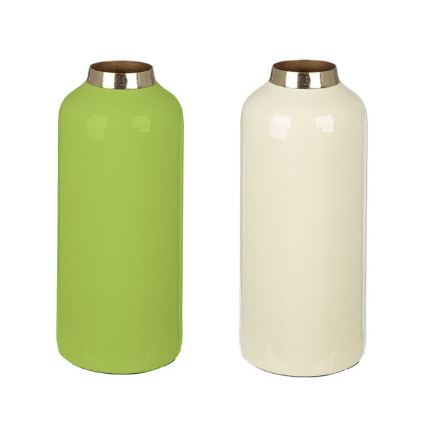 Vasen GILDE 2er Set RORO Blumenvasen creme-grün Höhe 20cm Metall