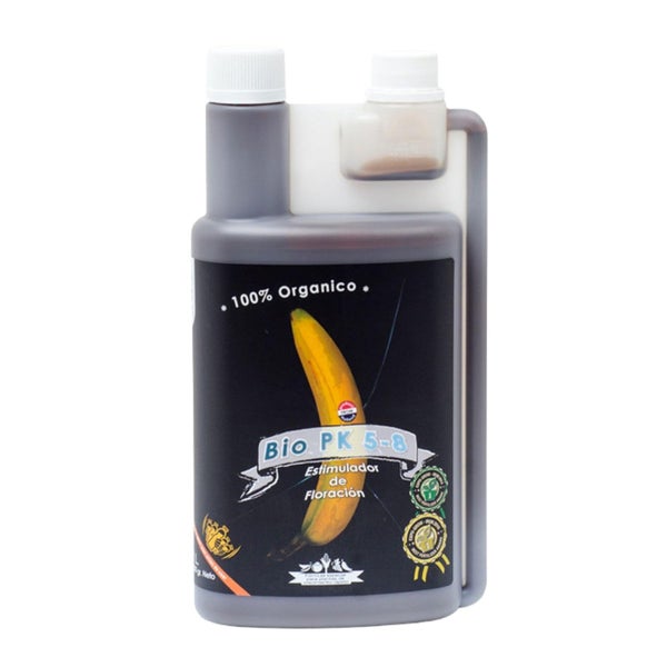 Bio PK 5-8 organischer Blütestimulator in einer Flasche mit Dosiersystem, 100 Prozent biologisches Düngemittel für Pflanzen.