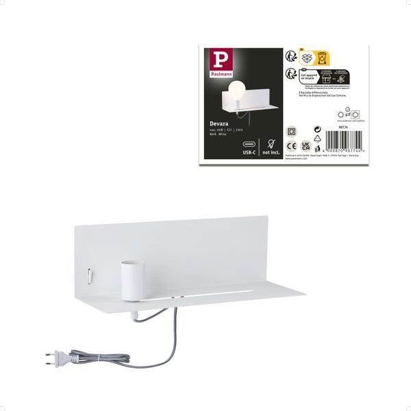 Wandleuchte Devara E27 3000K 400lm 230V 4,3W dimmbar Weiß matt