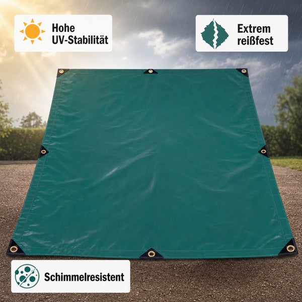 Wetterfeste Abdeckplane mit Ösen, hohe UV Beständigkeit, extrem reißfest und schimmelresistent.