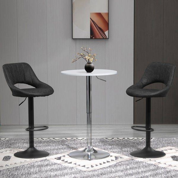 HOMCOM Barhocker-Set, 2 Hocker, Küchenhocker, Lederoptik, drehbar, höhenverstellbar, mit Fußstütze, modernes Design, Metallrahmen, 44 x 49 x 90-110 cm, Grau