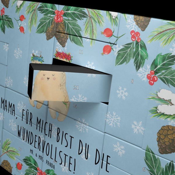 Mr. & Mrs. Panda Befüllbarer Adventskalender Bären mit Blumenkranz - Blau Pastell