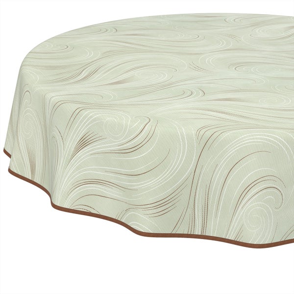 Runde Tischdecke mit gewelltem Muster und brauner Bordüre