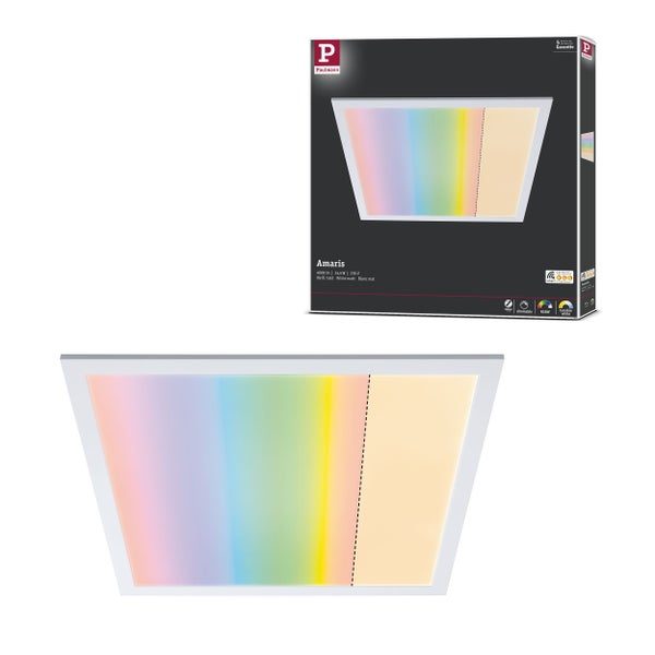 Paulmann Amaris Deckenleuchte mit Farbwechsel und weißem Rahmen sowie Produktverpackung