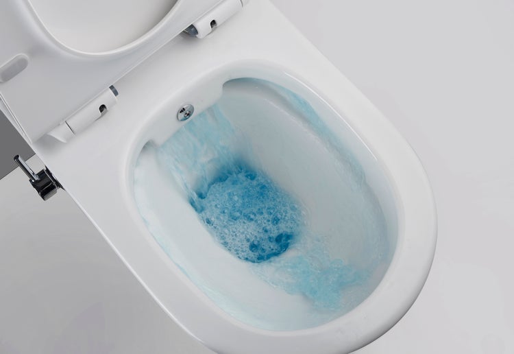 Spülendes WC-Becken mit offenem WC-Deckel für ein sauberes Badezimmer