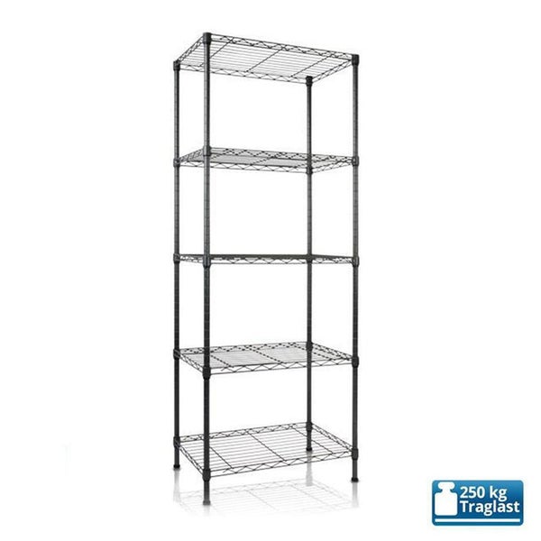 KARAT Gitterregal Rocky 250 kg Belastbarkeit 5 Böden Schwarz 55 x 35 x 140 cm