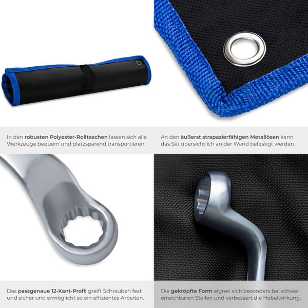 Werkzeugrolltasche aus Polyester mit Metallösen und 12-Kant-Profil