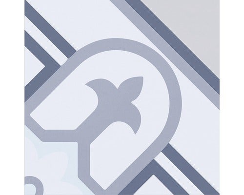 Fliese mit floralem Muster und geometrischen Linien