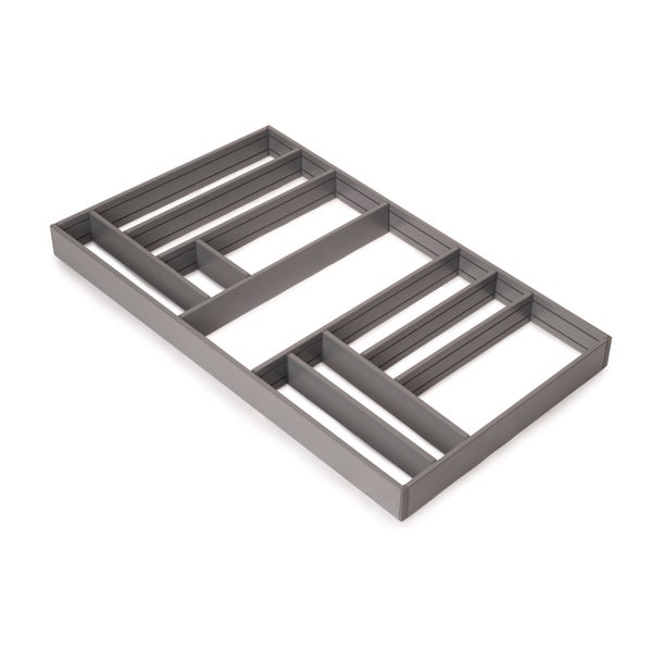 Modularer Besteckeinsatz Rahmen für Schubladen mit variablen Fächern zur Organisation von Besteck und Küchenutensilien.