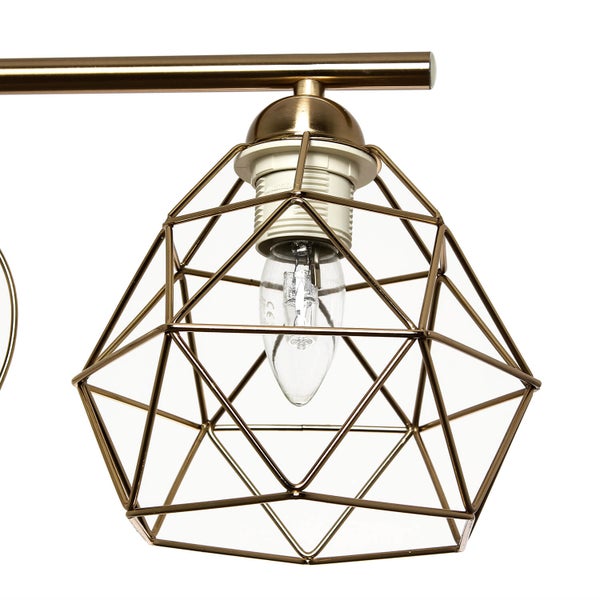 Detailaufnahme einer Deckenleuchte mit geometrischem Lampenschirm und Glühbirne