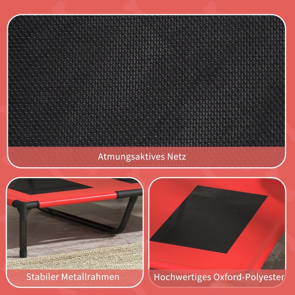 PawHut Hundeliege, 92L x 76B x 18H cm, Oxford-Gewebe, Metall, Rot