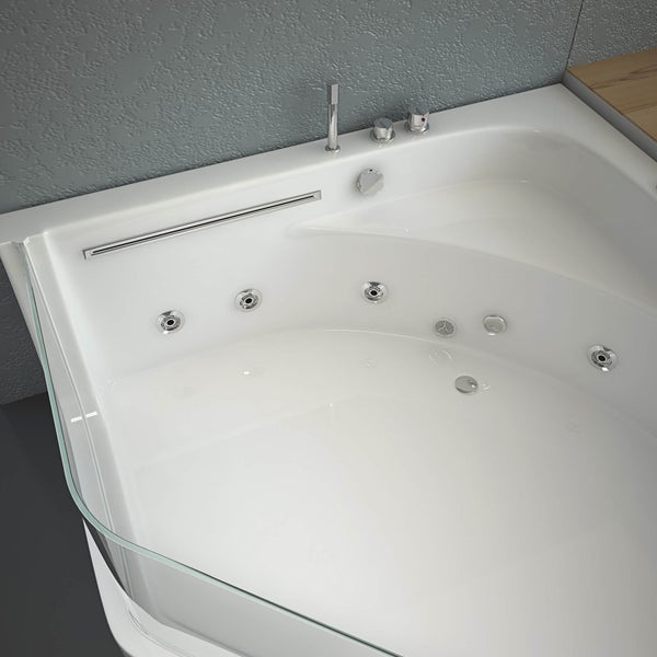 Home Deluxe - Whirlpool Badewanne - PACIFICO weiß mit Lichtherapie und Massage - Maße 150 x 150 x 55 cm I Eckwanne, Indoor Badewanne, 2 Personen